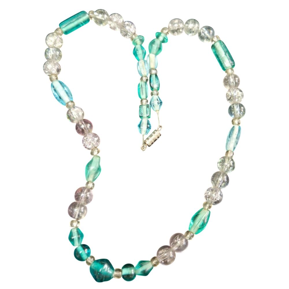 Vintage Glass Bead Necklace Blues